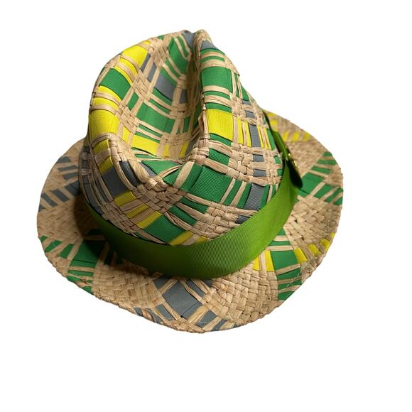 JONATHAN ADLER Women\'s Green‎ Straw Hat Fedora Green Blue Woven Vibrant Hat main image 5